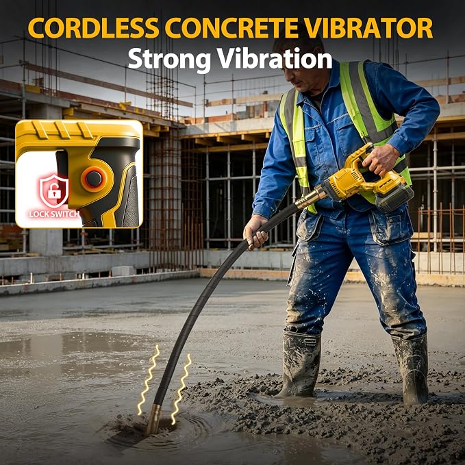 Handheld Concrete Vibrating Tool for Dewalt 20V Battery, 600W Cordless Electric Concrete Vibrator with 3.8ft Shaft Rod, 6000RPM Brushless Portable Vibrarator Remove Air Bubble (Battery Not Included)