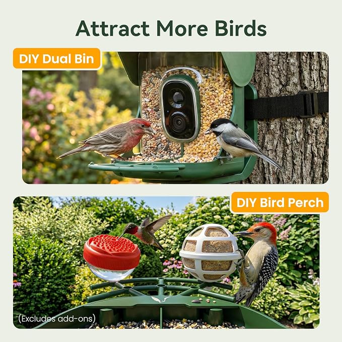 Smart Bird Feeder with Camera, AI Identify Birds Species, 2K HD Color Night Vision, IP65 Waterproof Solar Powered Bird Feeder with 142° Wide Angle, Auto Capture & Real-Time Notifications, Ideal Gift