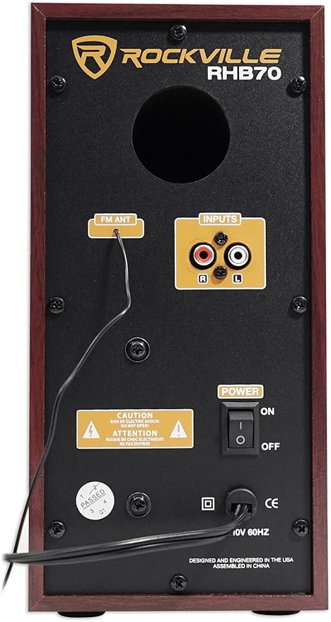 Rockville RHB70 Home Theater Compact Powered Speaker System, Bluetooth/USB/SD/FM, 4" Subwoofer, 2.1 Channel, 100W Peak, Cherry Wood Finish, for Home Entertainment | Bluetooth, USB, SD Card, RCA Aux, 32GB Playback, 4 In Subwoofer, LED Display, FM Radio