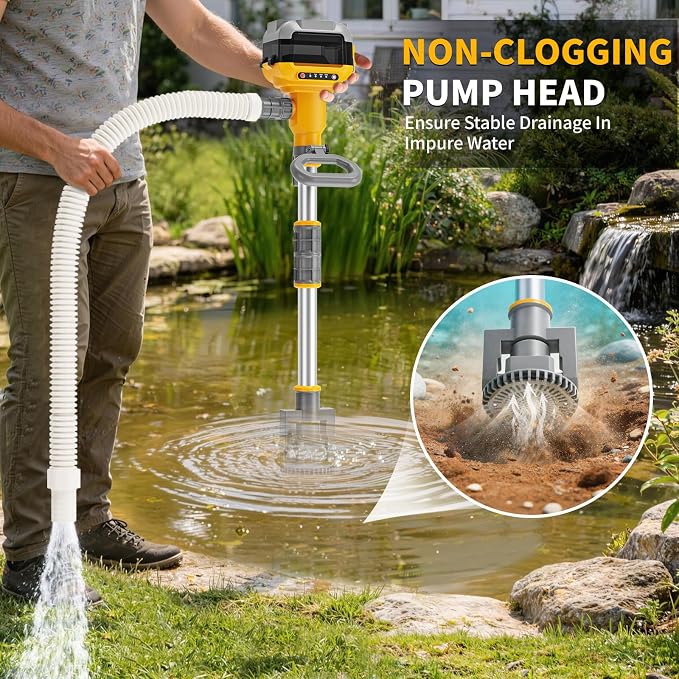 Stick Water Transfer Pump Compatible For Dewalt 20V Battery(NO Battery), Cordless 800GPH Stick Water Transfer Pump With 37-INCH Hose & Detachable Rod For Garden Fountain Boat Livestock Tanks