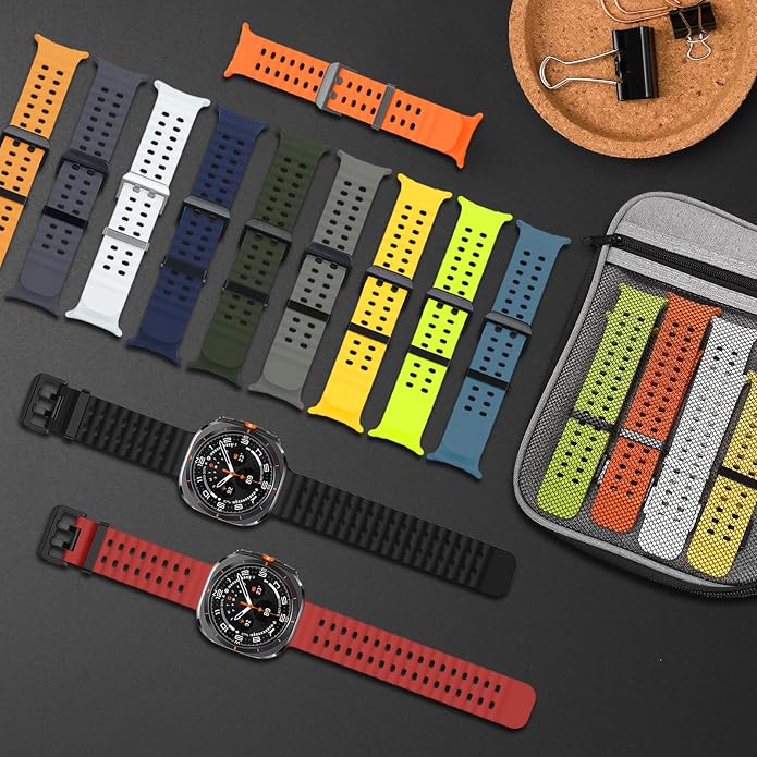 Sport Bands with Storage Case Compatible for Samsung Galaxy Watch Ultra 47mm,No Gap Breathable Wristband Waterproof Replacement Soft Silicone Strap for Men Women