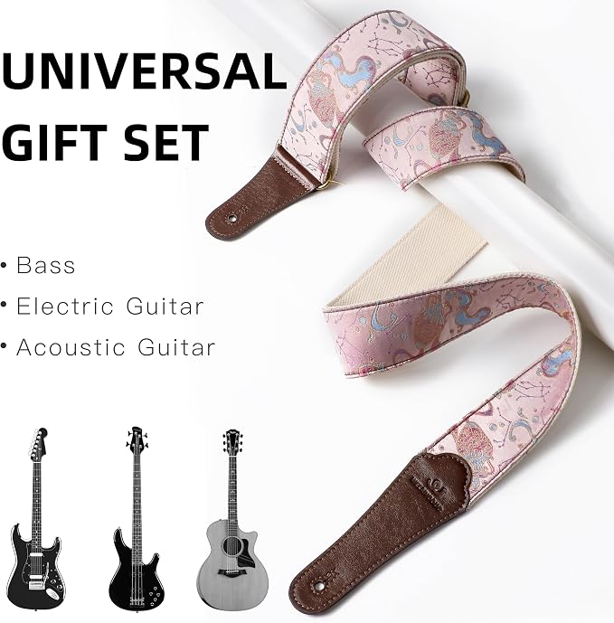 Guitar Strap, embroidery Jacquard Adjustable Guitar Straps for Acoustic/Bass/Electric Guitar, Includes Guitar Pick, Strap Button and Strap Lock, Constellation Gift (Aquarius)