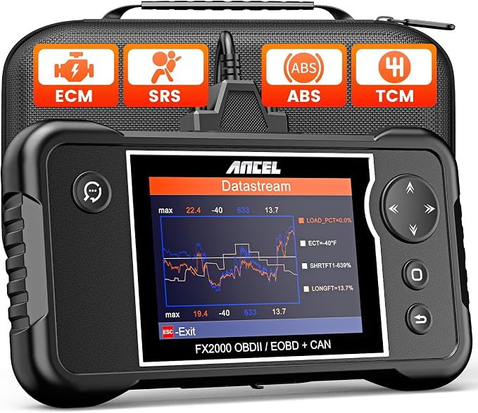 ANCEL FX2000 Plus OBD2 Scanner Diagnostic Tool with Protective Bag, ABS SRS Transmission Airbag Scan Tool, Check Engine Code Reader, Scanner for Car Lifetime Free Upgrade