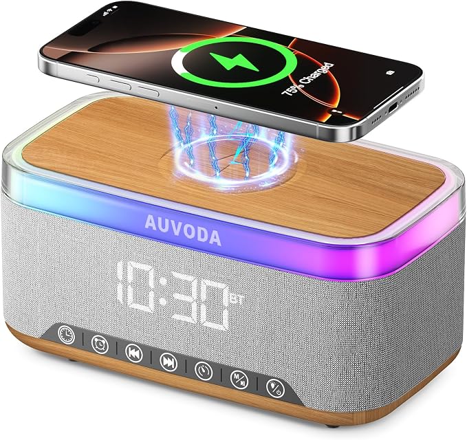 S300 Portable Bluetooth Speaker, 16 W Stereo, BT 5.3, TWS Pairing | 15 W Wireless Charging, 13-Color Night Light, Alarm Clock, TF AUX Inputs, Ideal for PC Smartphone Home Bedroom Office