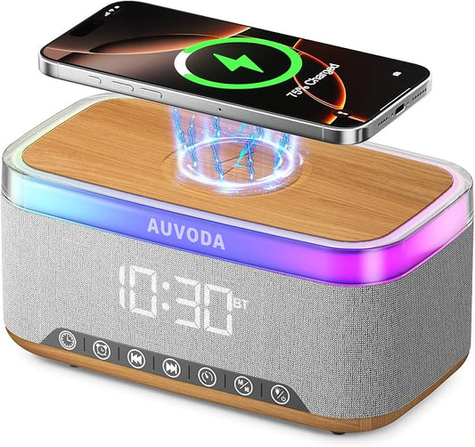 S300 Portable Bluetooth Speaker, 16 W Stereo, BT 5.3, TWS Pairing | 15 W Wireless Charging, 13-Color Night Light, Alarm Clock, TF AUX Inputs, Ideal for PC Smartphone Home Bedroom Office