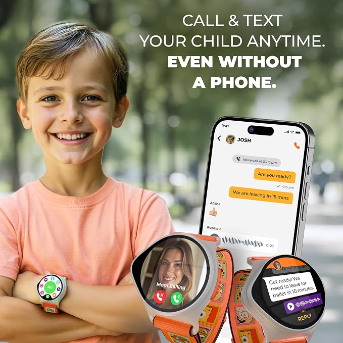 Kids Smart Watch with GPS Tracker Up to 24H Battery Work, SOS, & Parental Controls Smartwatch, Kid Phone Call and Text, Boys & Girls, 4G Smart Watch for Kids Requires Data Plan - First 12-Months Free