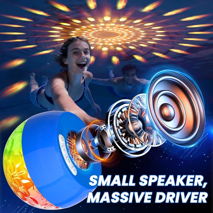 KingSom 2026 Upgraded Floating Pool Speaker with Top Lights,Bluetooth Pool Speaker IP68 Waterproof Hot tub Speakers,Loud Sound Floating Speaker for Pools,BT5.4,24H Playtime Portable Speaker-Dark Blue