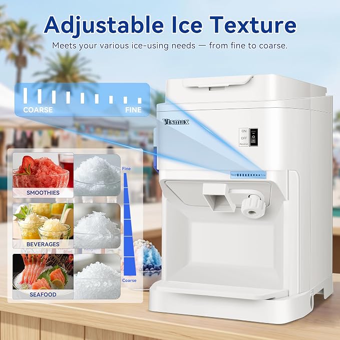 Electric Ice Shaver, 250W Shaved Ice Machine, Thickness Adjustable Ice Shaving Machine 265LBs/hr Rotate Speed & Strong Power Snow Cone Machine for Home and Parties Events Snack Bar(2.6Qt)