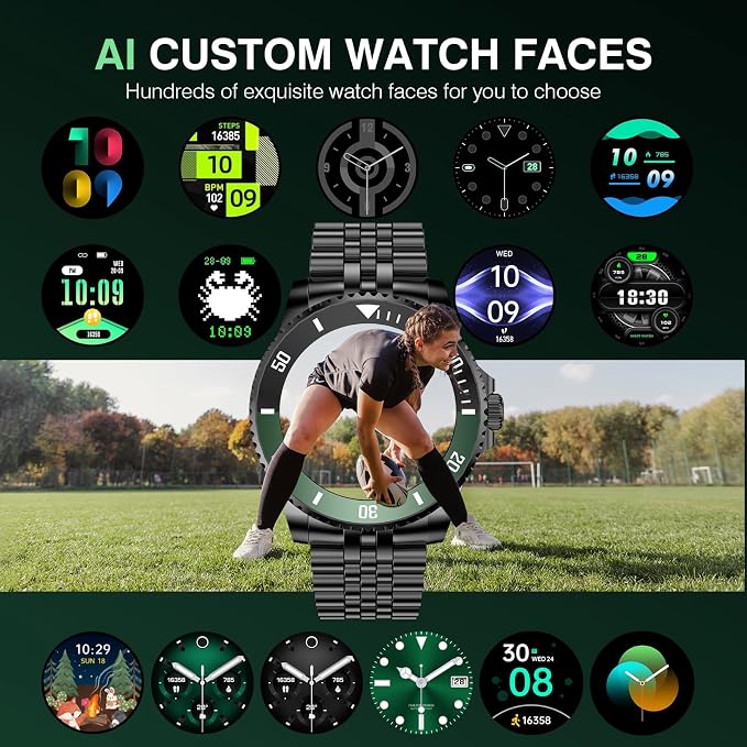 Luxury Smart Watch with Bluetooth Calls, Heart Rate/SpO2/Blood Pressure/Sleep Monitor, 1.19-inch AMOLED Display, 107 Sports Fitness Tracker, Round Business Watch Compatible Android and iOS, 44mm Black