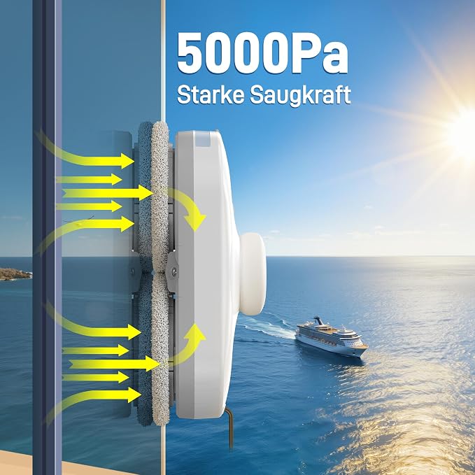 Window Cleaning Robot, 5000Pa Suction, Dual Spray, AI Smart Path Planning, Wet and Dry Glass Cleaner with Edge Detection and Anti-Drop Protection for High-Rise Windows