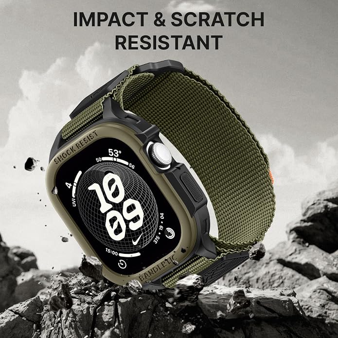 Bandletic Rugged Case with Band Compatible with Apple Watch 49mm(Ultra 3/2/1),46mm(Series 11/10), 45mm(Seriess 9/8/7),44mm(SE3/SE2/SE/6/5/4), Protective Cover Sport Accessories for iWatch Men