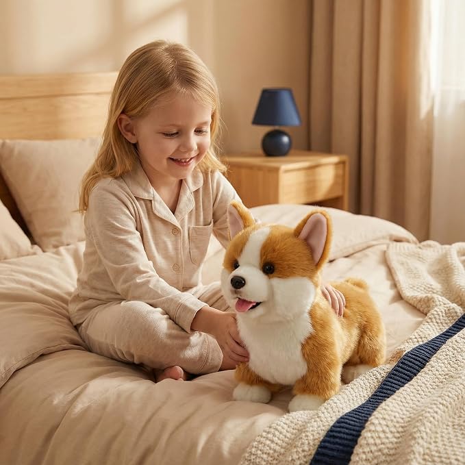 CU-MATE 12" Electric Plush Dog Toys, Electronic Stuffed Animal Dog Toy, Interactive Wuffy Robot Toy, Walking, Talking, Barking & Wagging Tail, Gifts for Boys and Girls (Corgis)