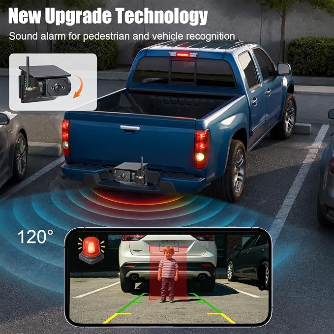 Portable Wireless Backup Camera with 9600mAh Long Life Battery, Magnetic Solar Powered WiFi Rear View Camera for Truck RV Trailer, IP67 1080P HD Night Vision, Motion Detection Alert, Phone App Control
