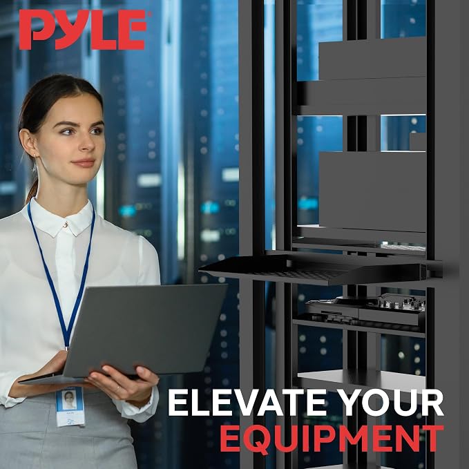 Pyle 19-Inch 1U Server Rack Shelf - 4 Pcs Vented Metal Shelves for Optimal Airflow, Wall or Rack MountableSupports up to 110 lbs, 17 x 10’ Shelf Tray for Cabinets, Computers & Network Equipment