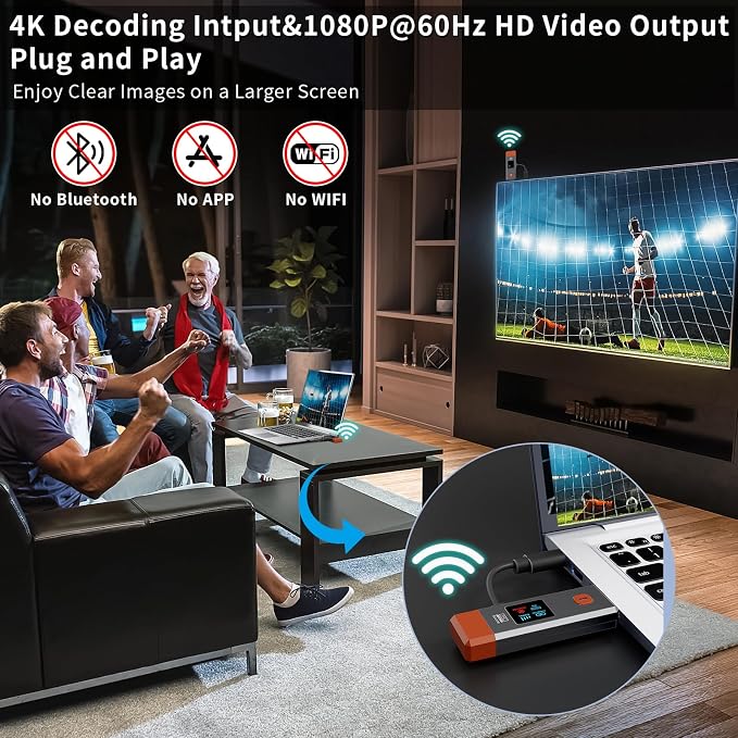 Wireless HDMI Transmitter and Receiver 328ft/100m Extender 1080P Output 4K Decode Input Plug&Play Portable 2.4G/5.8G for Video and Audio to Monitor from PC/Projector/TV Box