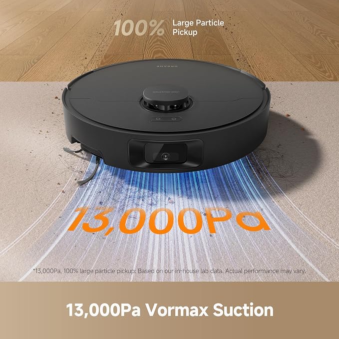 DREAME D20 Pro Plus Robot Vacuum, 13,000Pa Suction, DuoBrush for Pet Hair, Corner Cleaning, Self Emptying, LDS Navigation Laser Avoidance, Vacuum Mop, Hard Floors&Carpets (Black)