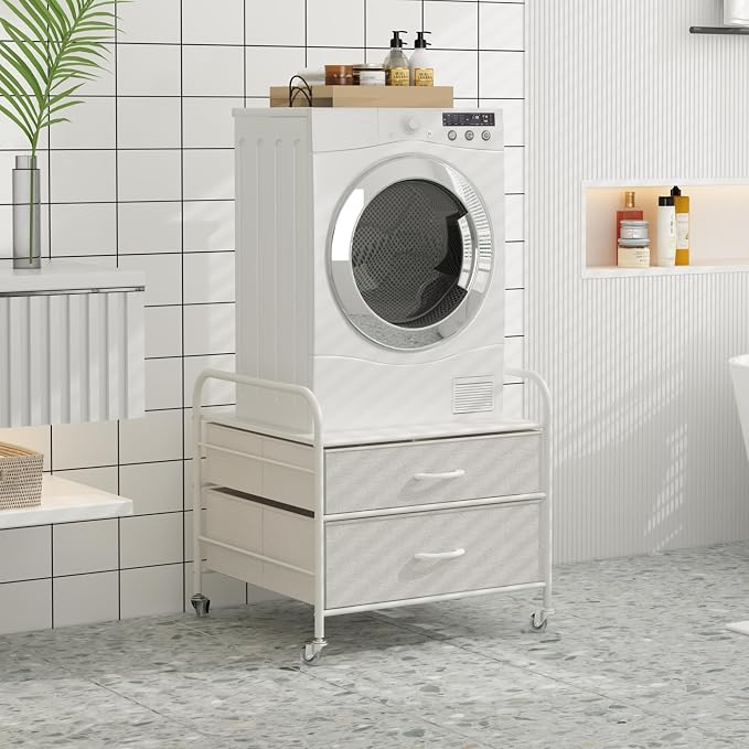 EazeHome Mini Fridge Stand, Fridge Stand with Storage, 2 Drawer Fridge Cart, Organizer Unit for Mini Fridge, Fridge Stand Table, Mini Fridge Table with Swivel Wheels,White