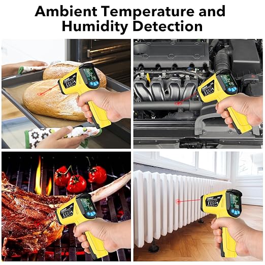 Infrared Thermometer Gun, TEMIRUP Non Contact Digital IR Laser Thermometer Temperature Gun with Probe for Cooking, Pizza Oven, Griddle, Humidity Measurement, Adjustable Emissivity -58°F to 1472°F