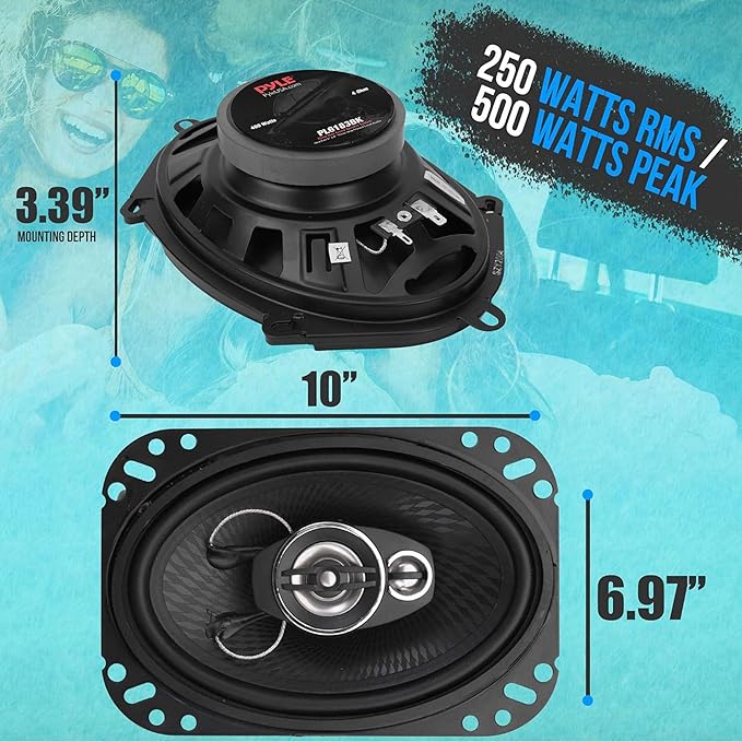 Pyle 4 Way 6x9 Inch 500 Watt Quadriaxial Loud Pro Audio Universal Quick Replacement Component Sound Speaker with Non-Fatiguing Butyl Rubber (Set of 2)