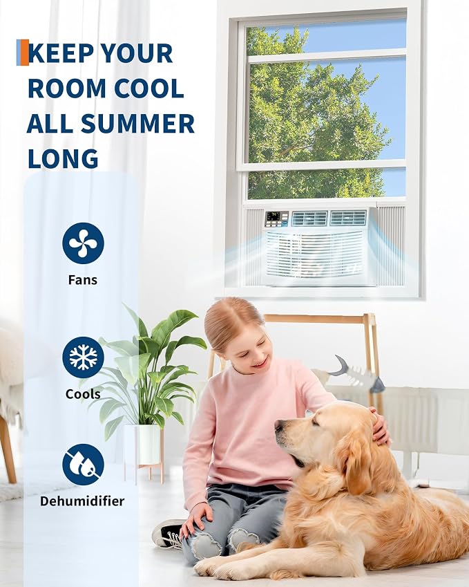8000 BTU Window Air Conditioner with WiFi, 3 in-1 Energy Saving Window AC Unit with Remote & App Control & Timer Function & Easy Install Kit, Cools 350 Sq.Ft. for Bedroom, Living Room, White