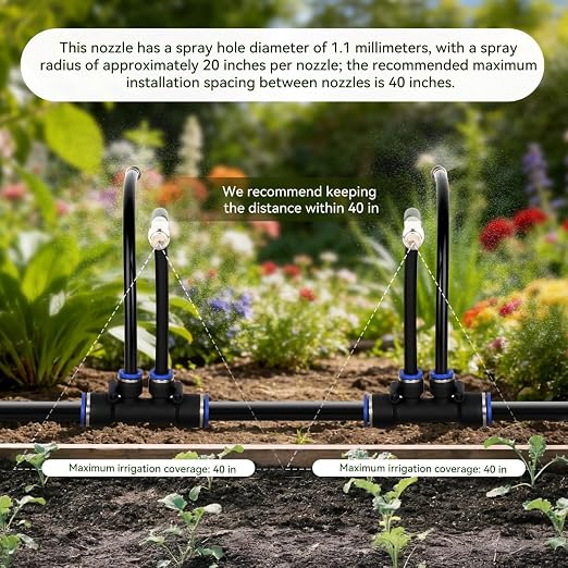 100Ft 1/2" Tubing High-Flow Drip Irrigation System, 360° Adjustable Garden Watering System with 60 Nozzles, Dual-Side Watering Kit for Raised Beds, Greenhouses & Efficient Plant Irrigation