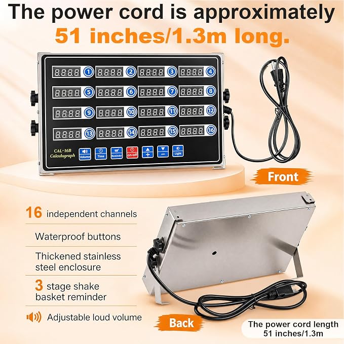 Relaxweex 1 Pack Digital Kitchen Timer, Commercial Cooking Timer with Loud Alarm, Large LCD Display, for Restaurants, Baking, Labs, Multiple Independent Countdown Timers (16 Channel)