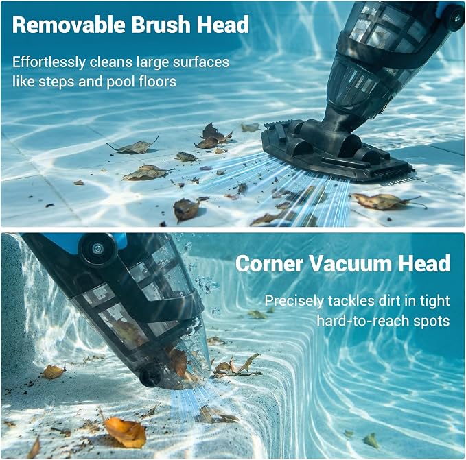 Pool Vacuum Above Ground Pool, 60min Runtime & 4-Section Aluminum Pole, 18 GPM Powerful Suction, Lightweight Cordless Handheld Rechargeable Pool Cleaner with 120μm Fine Filter (Blue)