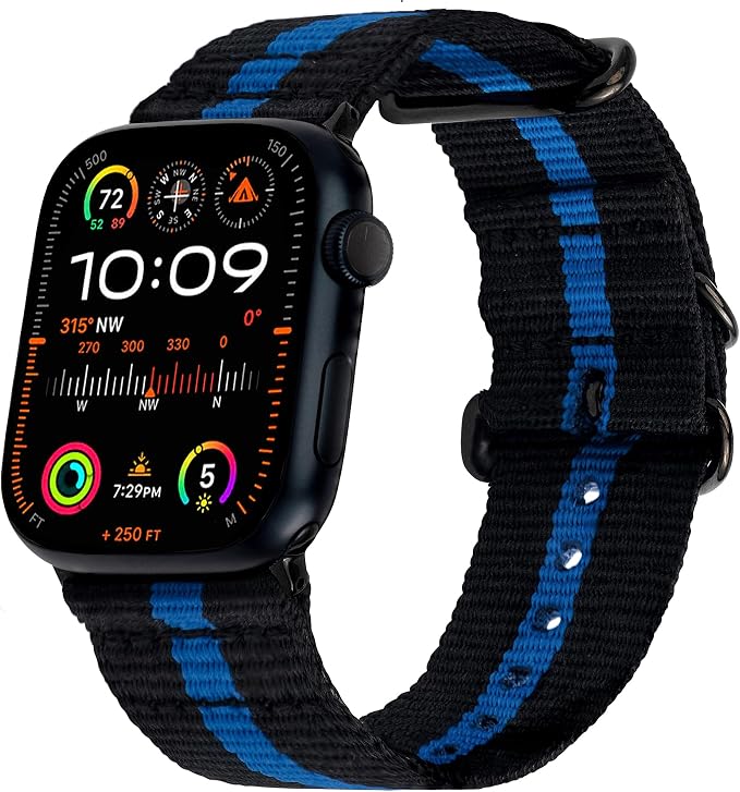 Hiking Trail Nylon Band | The Original Rugged Compatible with Apple Watch Bands for Men & Women - Soft, Breathable, Woven Water-Resistant Nylon Mens iWatch Strap | Fits 42mm 41mm 40mm Series 10 & All Models (Thin Blue Line)