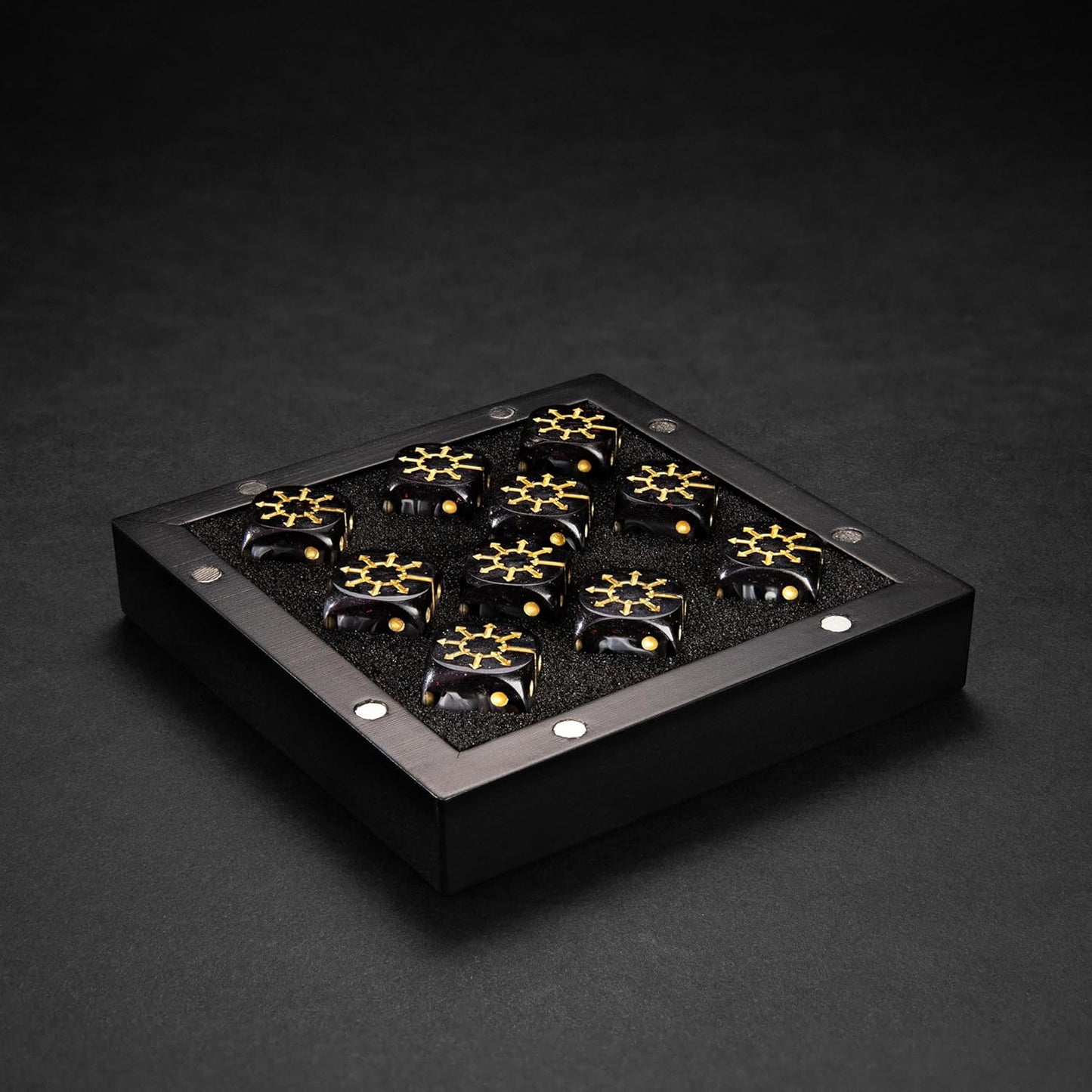 D6 Dice Set – 10× Six-Sided Resin Dice with Themed Designs – 16mm Tabletop for Wargames, RPGs, MTG, and Board Games (B-Dice in Wooden Box, Chaos Dice Set)