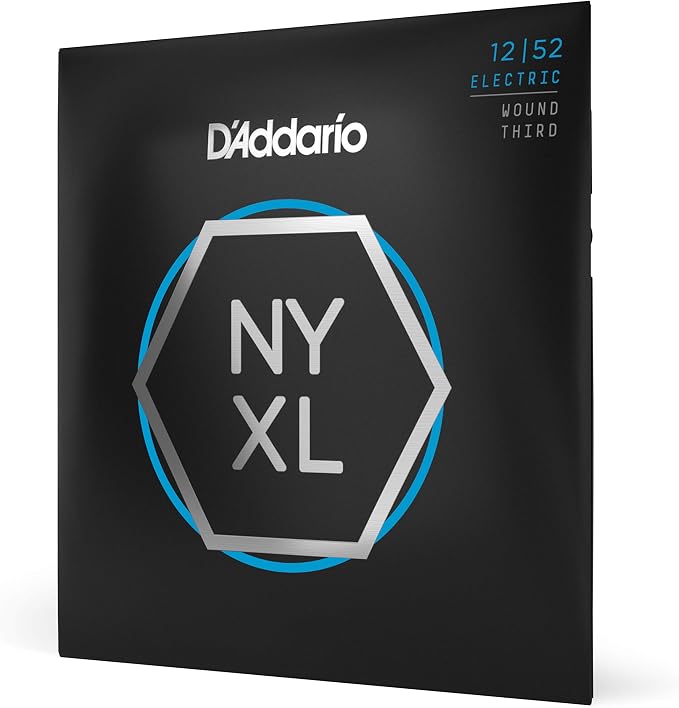 D'Addario Electric Guitar Strings, NYXL Nickel Plated, NYXL1252W, Light Gauge Wound Third 12-52, 6-String Set, Pack of 1