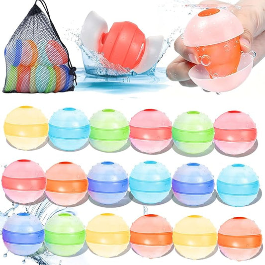 Self-Sealing Reusable Water Balloons for Kids – 18 Pack Soft Silicone Splash Balls, No Magnets, Quick-Fill Outdoor Water Battle Toys for Toddlers Boys Girls Ages 3+ (Reusable Water Balloons-18 Packs)