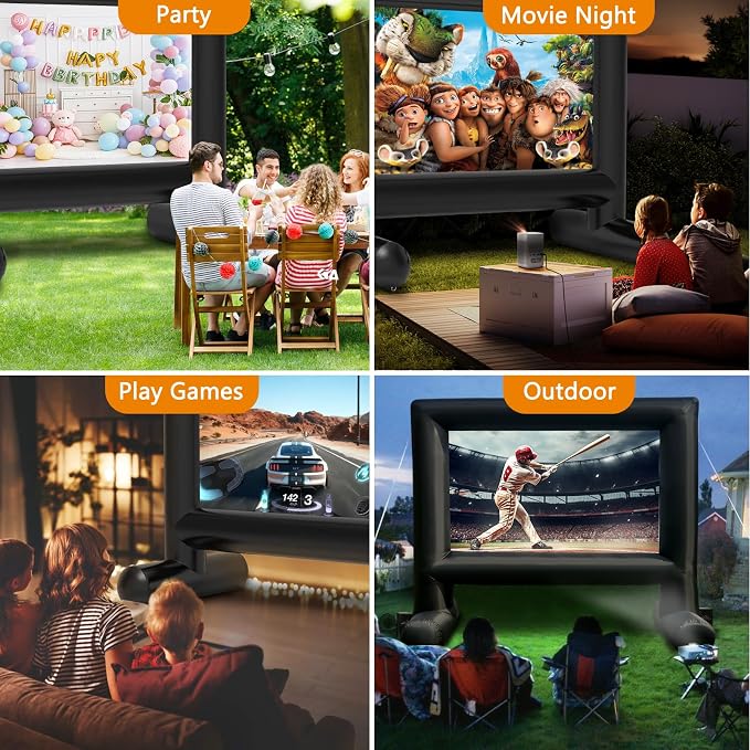 Estgora 14FT Inflatable Movie Screen Outdoor, Blow Up Projector Screen, Inflatable Movie Screen with Air Blower Front & Rear Projection Screens for Outdoor Movie Night Backyard Pool Fun