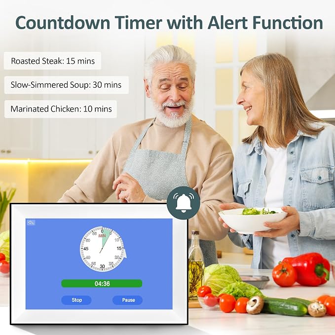 10.1" Touchscreen Digital Clock Large Display, Dementia Clocks for Seniors Custom 64 Reminders and Alarms, Auto DST, Auto-Dimming, Digital Alarm Clock with Day and Date for Elderly(White)