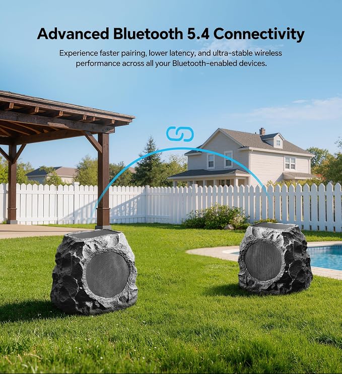 Upgraded Outdoor Rock Speaker 30W Deep Bass Multi-Sync up to 100Pcs, Remote Control, IPX7 Waterproof Solar-Powered Bluetooth Speaker Perfect for Pool, Garden, Patio, Ideal for Music Lovers - 1 Pack