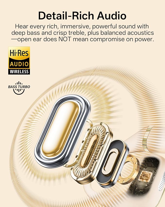 Open Ear Earbuds, Over Ear Headphones with Ear Hooks, True Wireless Bluetooth 6.0 Earphones, Stereo Sound, Ultra-Comfort, 50H Playback, IPX7 Waterproof Ear Buds with Mics for Running Sports