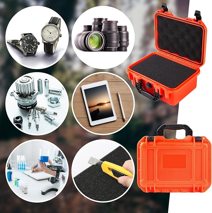 Relaxweex 1 Pcs Waterproof Hard Case with DIY Customizable Foam Insert Portable Protective Case with Knife for Camera Drones Equipments Tools Test Instruments(Reddish Orange,16.3 x 12.4 x 6.5 Inch)