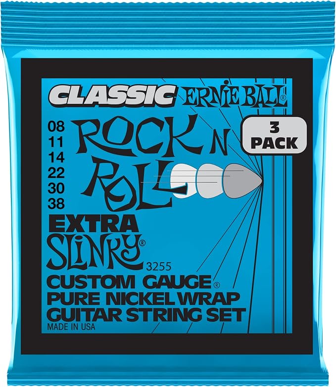 Ernie Ball Extra Slinky Classic Pure Nickel Electric Guitar Strings 3-pack, 8-38 Gauge (P03255)