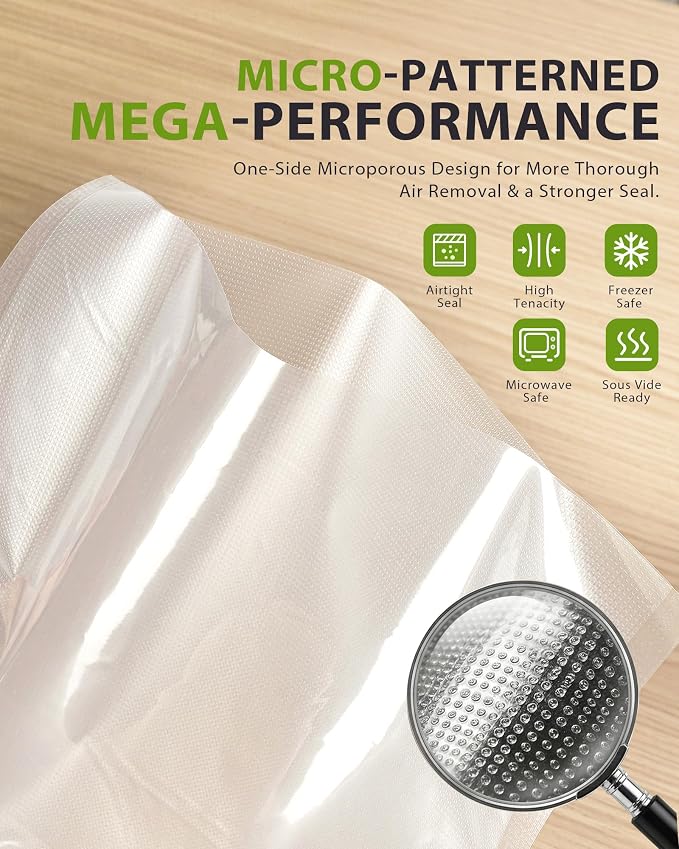 Vacuum Sealer Rolls, 8" x 16.4' 6 Rolls, Heavy Duty BPA-Free Vacuum Sealer Bags for Food, 175 Micron PA+PE Roll Bags for Sous Vide, Freezer Storage and Meal Prep