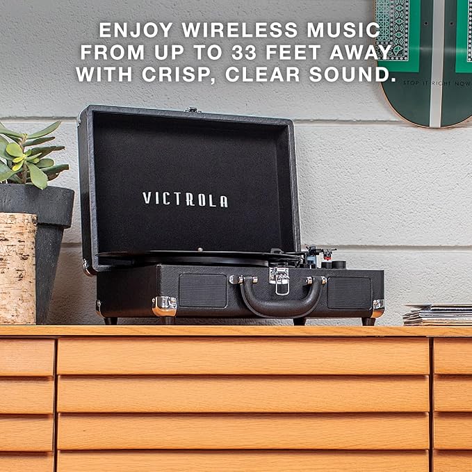 Victrola Journey Bluetooth Portable Suitcase Record Player – with Built-in Speakers, 3 Speed Vinyl Record Player, RCA Out, Headphone Jack (Green Olive)