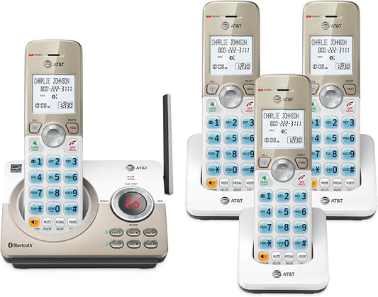 AT&T DECT 6.0 Cordless Phone, 4-Handset – Smart Call Blocker, Bluetooth Connect to Cell, Answering Machine, 1.8" Backlit Display | DL72419