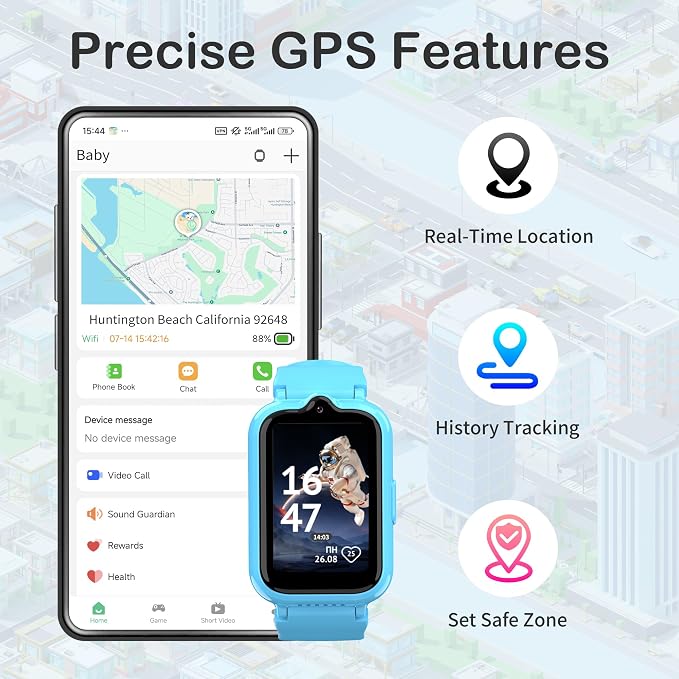 4G Kids Watch with GPS Tracker | Kids Smart Watch with Video & Voice Calling Alarm SOS Pedometer Calculator Camera HD Touch Screen School Mode, Gift Watches for Kid, Boys and Girls Age 5-12