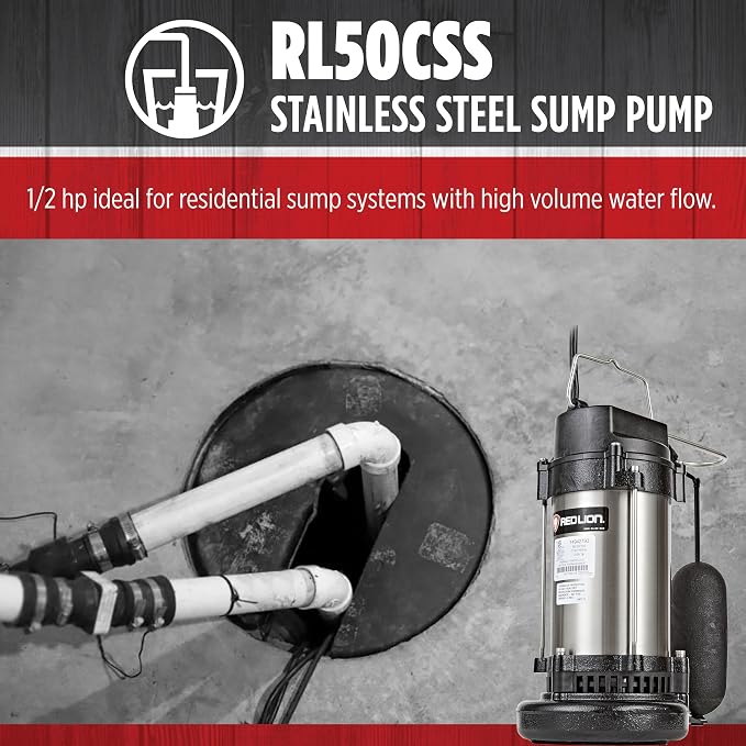 Red Lion RL50CSS 115 Volt, 1/2 HP, 3900 GPH Stainless Steel Sump Pump with Snap-Action Switch, Steel/Black, 14942794