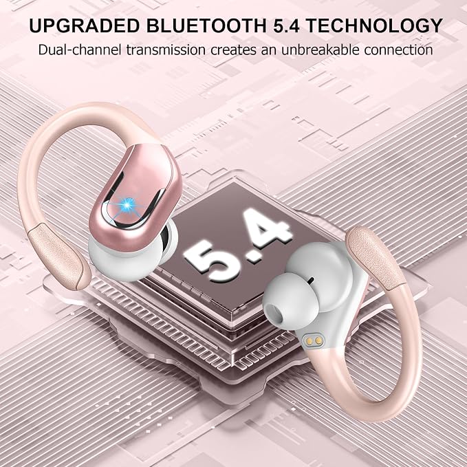 Wireless Earbuds, 75hrs Bluetooth 5.4 Headphone Sport, 2026 Bluetooth Earbuds Deep Bass Over Ear Buds with Earhooks, ENC Noise Cancelling Earphone Mic, IP7 Waterproof for Workout/Running/Gym Rose