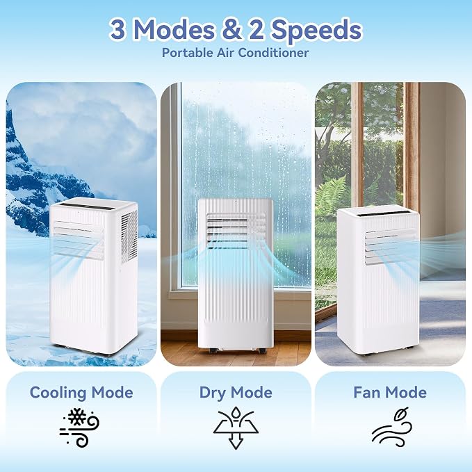 GarveeLife Portable Air Conditioner,10,000 BTU for Rooms up to 450 Sq.Ft., 4-IN-1 Smart Compact AC Unit with Cooling, 24 Hour Timer, Dehumidifier, Fan, Remote Control and Window Kit, White