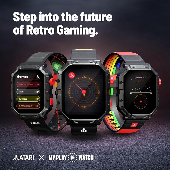 Atari 2600, Retro Gaming Smart Watch with Selective Tech, All Day Fitness Tracker, Built-in Centipede™, Pong™, Missile Command™, Super Breakout™, IP68 Water Resistant