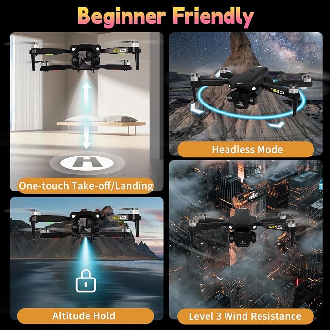Drone with Camera LCD Screen RC FPV Drone with Brushless Motor Professional Live Video UHD, Drones for Adults Foldable Mini Quadcopter for Beginners, 360° Flips Support 32G SD Card MAX Under 250G Gifts