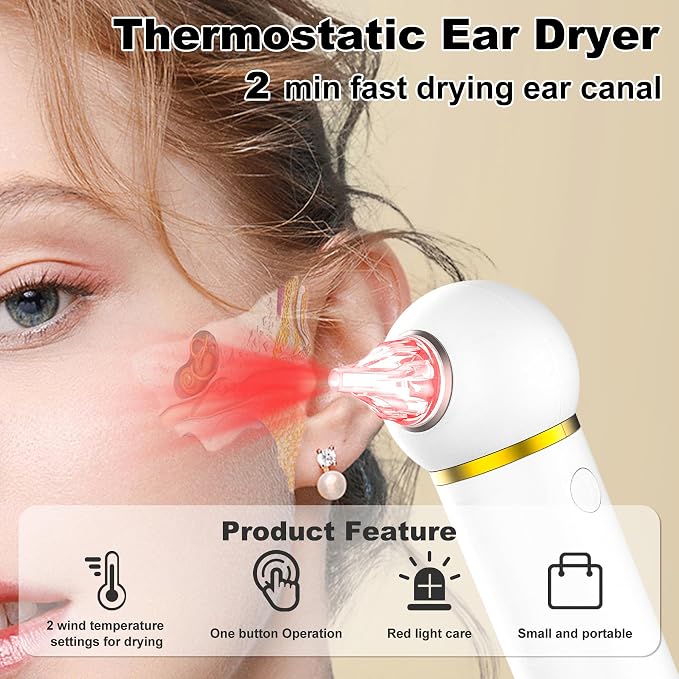 Ear Dryer and Ear Cleaner Camera, 1000P HD Otoscope, Ear Water Remover, Gentle Warm Air with Red Light Care, Ear Drying Device for Adult and Kids Swimming, Showering, Water Sports Earwax Removal
