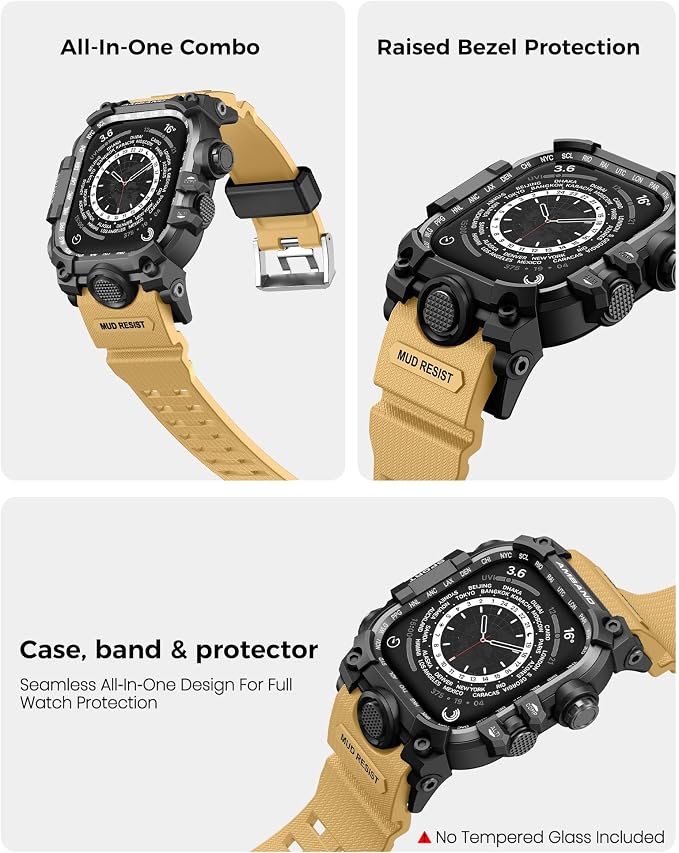amBand Rugged Case with Band for Apple Watch 45mm, Compatible with Apple Watch (iWatch) Series 9/8/7, Military Grade Shockproof Bumper Cover, Tactical Band for Men, Sand Beige