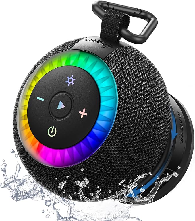 Bluetooth Shower Speaker Waterproof IPX7: Removable Vacuum-Lock Suction Cup, 360° Surround Sound, RGB Light, Portable Wireless Speaker for Beach, Pool, Kayak, Back to School Gifts for Adult Teen-Black