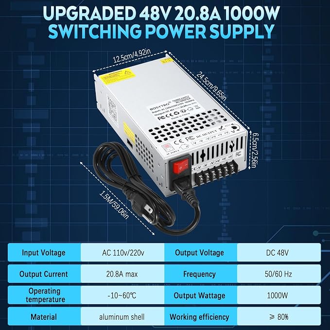 New 48V DC Power Supply, 20.8A 1000W Switching Power Supply, Upgraded Input Port and Safety Switch AC to DC Converter for RV, Motor Pump, CCTV, 3D Printer, Electronic Instruments, Lab Computer